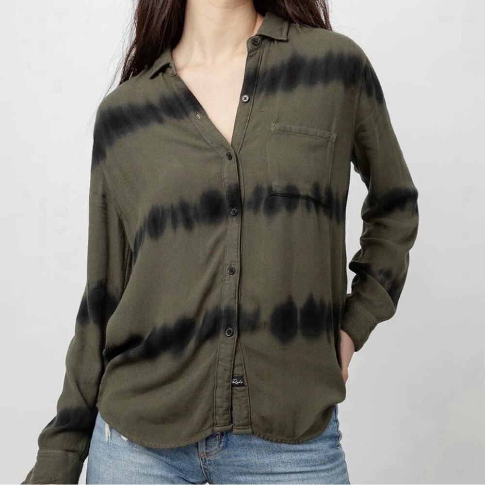 Rails Green Black Waves Tie Dye Hunter Button Front Shirt Sz Xxl